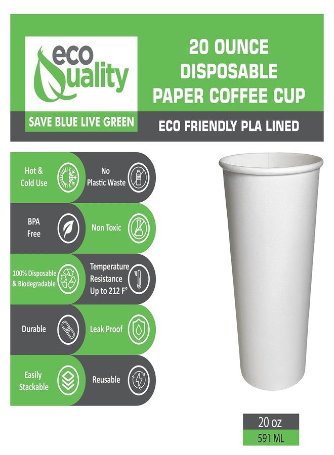 EcoQuality Extra Large 20oz White Paper Coffee Cups - (150 Count) Disposable Paper Coffee Cups - Hot Drink, Tea, Coffee, Cappuccino, Hot Chocolate, Chai, Chai Latte, Office, Travel, Recyclable - Image 2